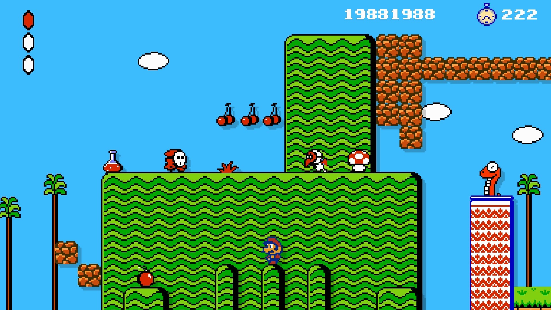 Mario looks for a potion. 