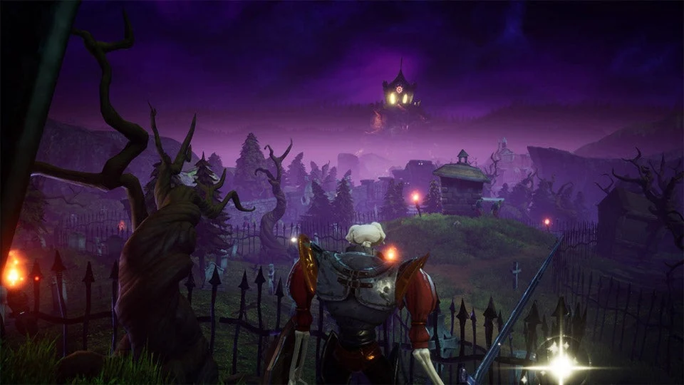 A skeleton looks out at a PS1 level. 